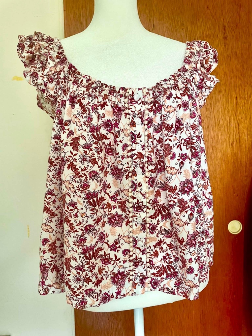Jessica Simpson Floral Off-Shoulder Ruffle Boho Top Button Front M
